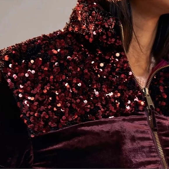 Anthropologie burgundy velvet coat with burgundy sequins EUC - Picture 3 of 12